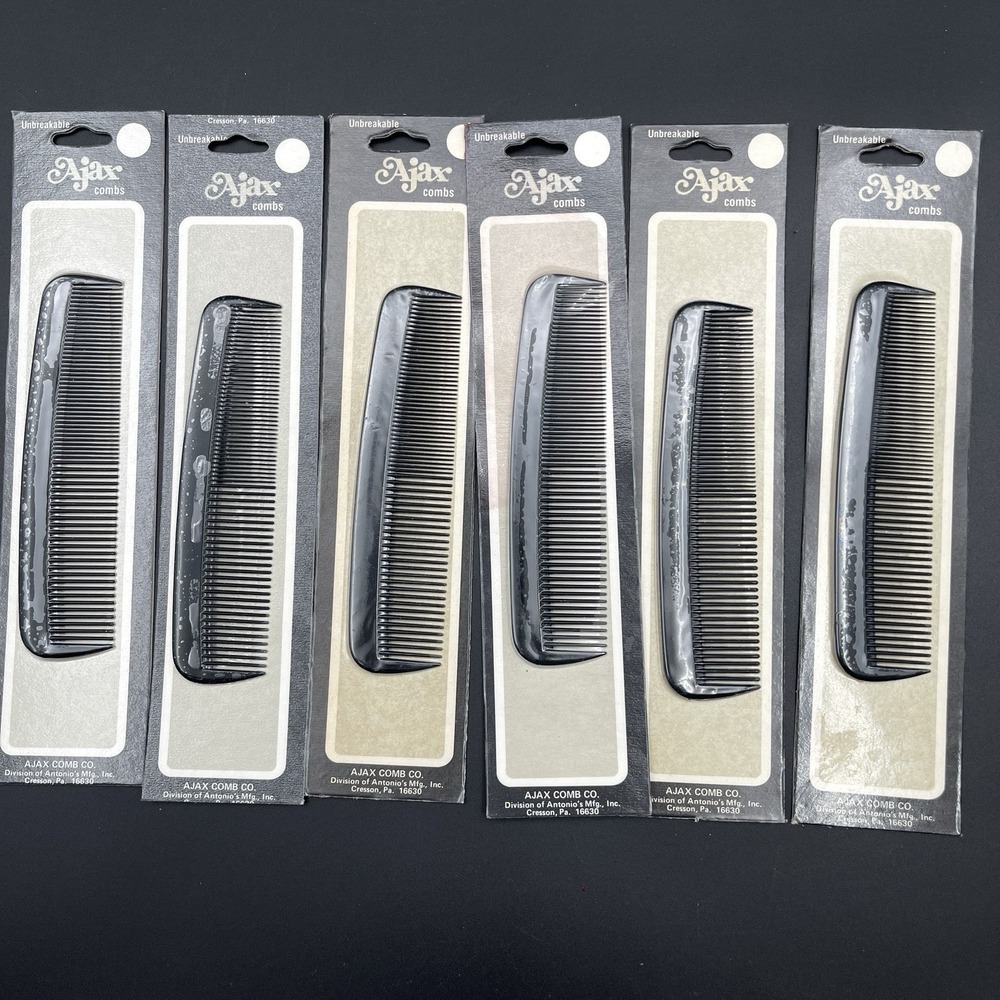 Vintage Ajax Unbreakable Combs Lot 6 Black Pocket Barber 460B 480B NOS